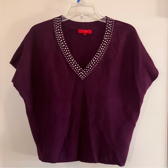 Jennifer Lopez Burgundy/Plum  Sweater with Studded neckline Sz. L - Picture 1 of 9